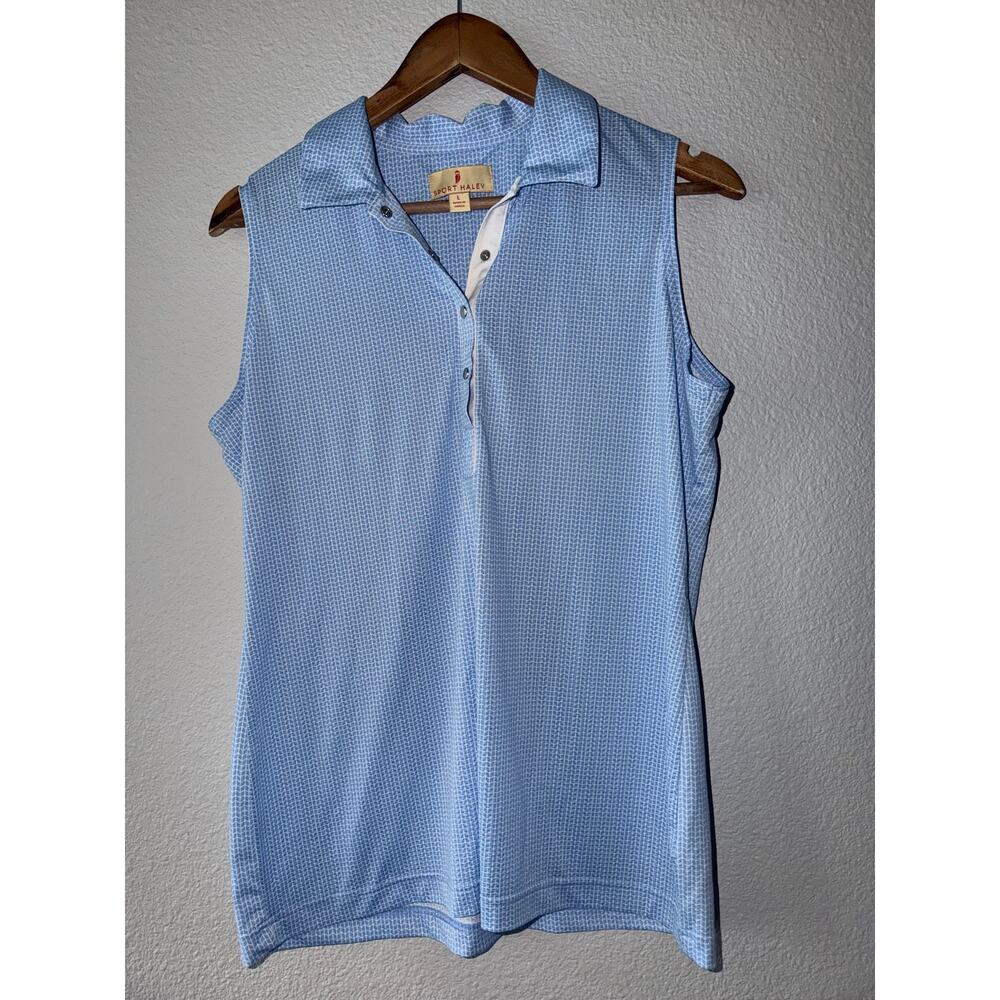 Sport Haley Blue Geometric Print Sleeveless Golf Polo Top Women’s Large